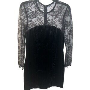Hugo buscati Dress Womens 8 Black Velvet Sheer Lace Dark Romantic Y2K Whimsigoth